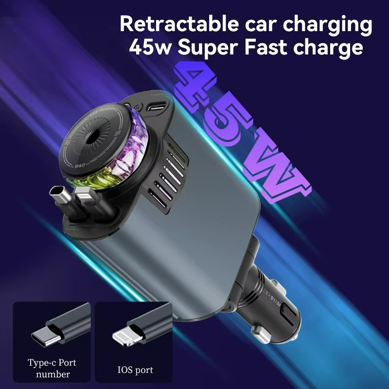Retractable 5 in 1 car charger with Roof Galaxy Light & Atomizer