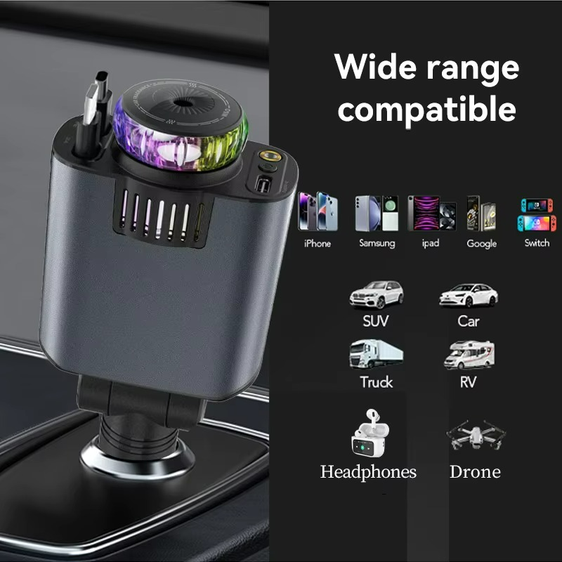 Retractable 5 in 1 car charger with Roof Galaxy Light & Atomizer