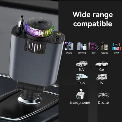 Retractable 5 in 1 car charger with Roof Galaxy Light & Atomizer