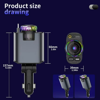 Retractable 5 in 1 car charger with Roof Galaxy Light & Atomizer